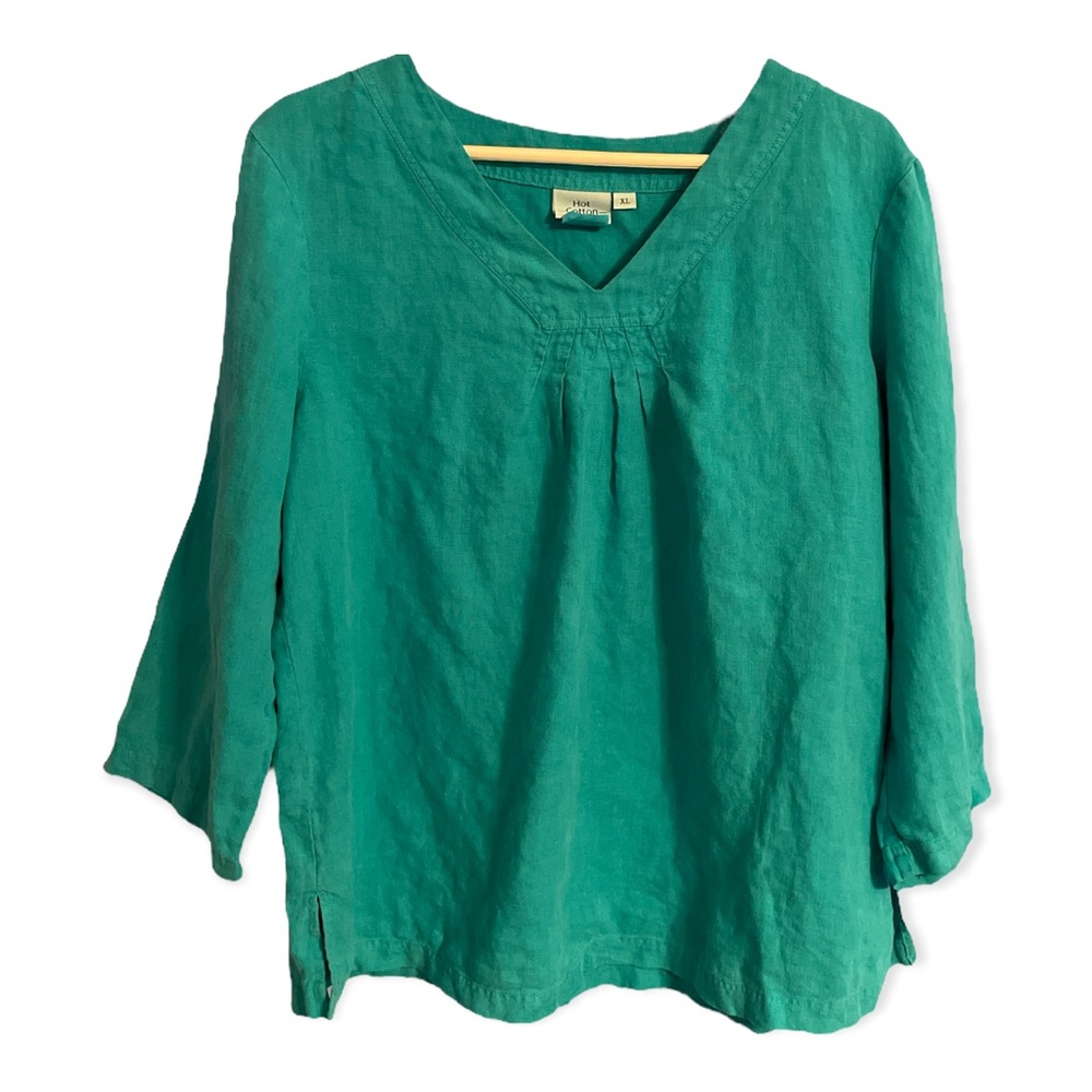 SOLD Dark Teal Hot Cotton linen blouse